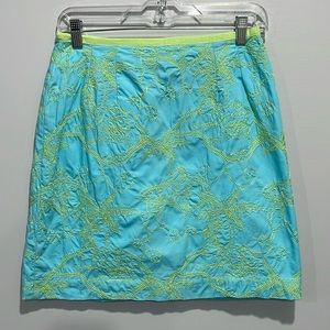Vintage Lilly Pulitzer cotton embroidered skirt size 4 blue with lime green
